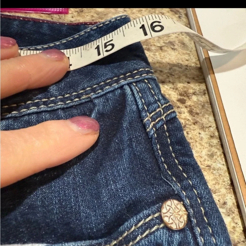 Amethyst Jeans Blue Denim with Plaid Accent